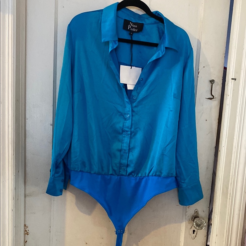 Parker Teal Button-Up Bodysuit